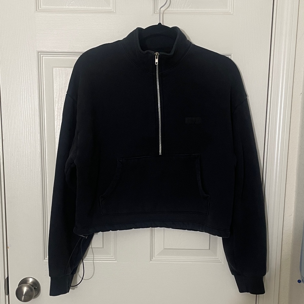 Set Active Black Half-Zip Cropped Sweatshirt Kangaroo Pocket Size Small - Picture 2 of 8